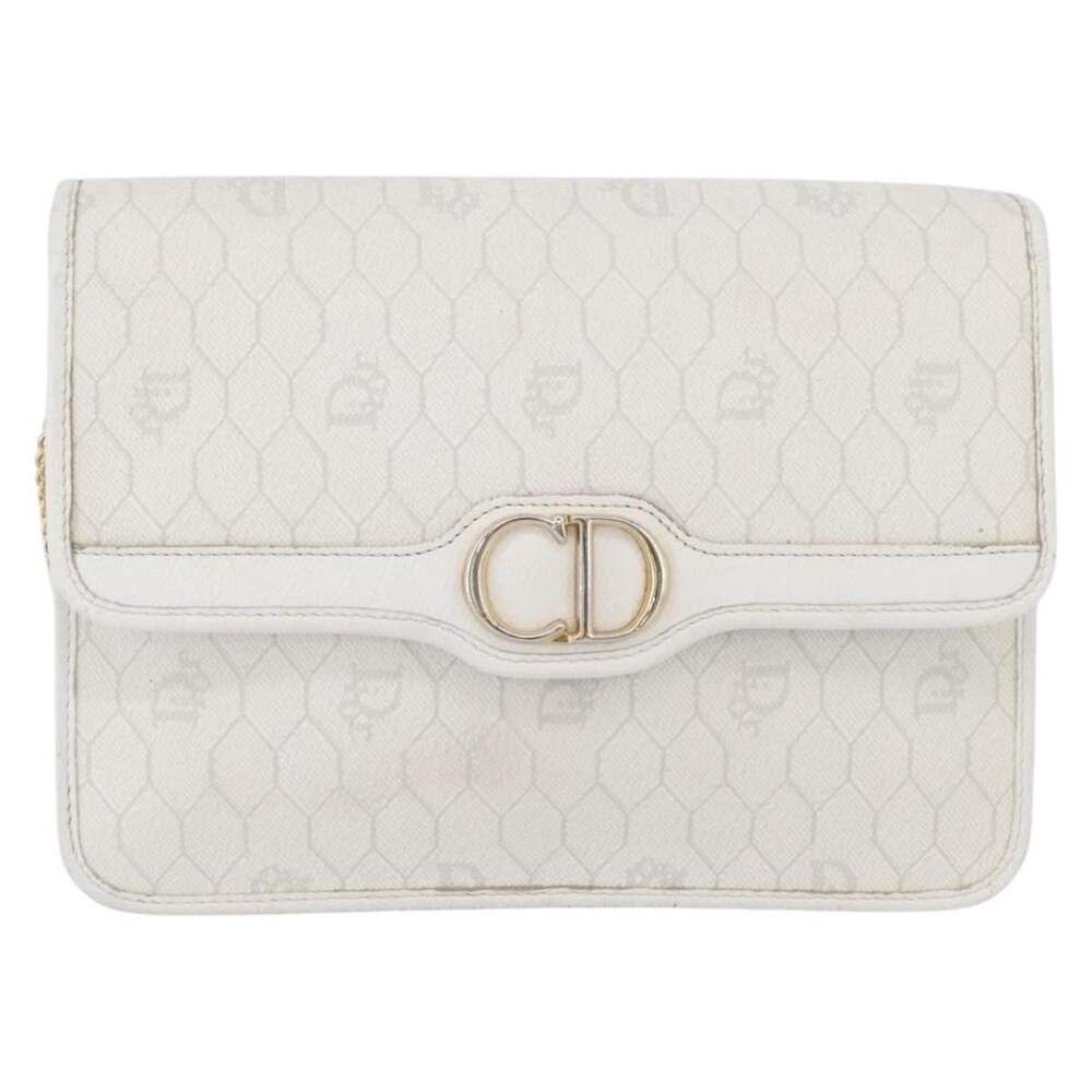 Dior Honeycomb Canvas Chain Shoulder Bag White Gold